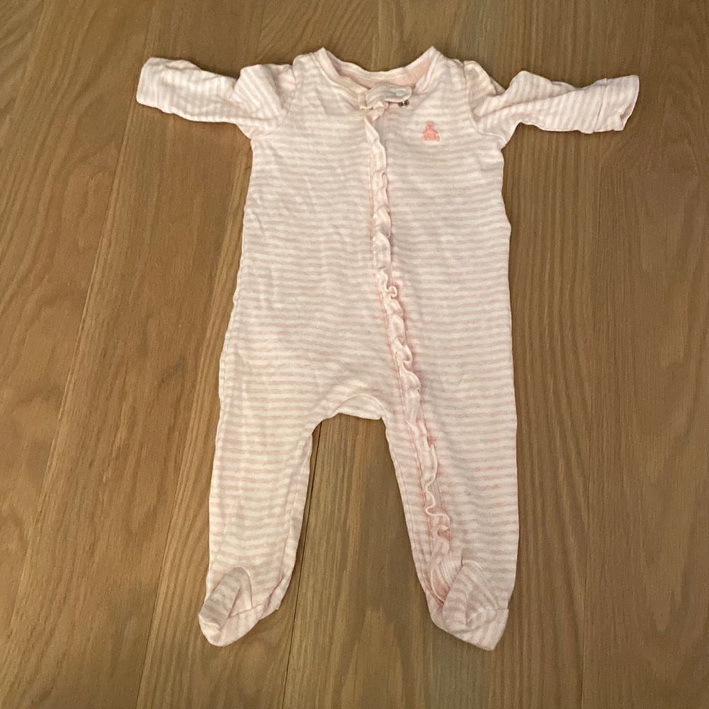 Gap first favorites pink and white stripe pajama onesie 0-3M